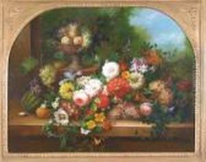 Still Life Of Flowers And Fruit On A Ledge Still Life Of Flowers And Fruit On A Ledge
