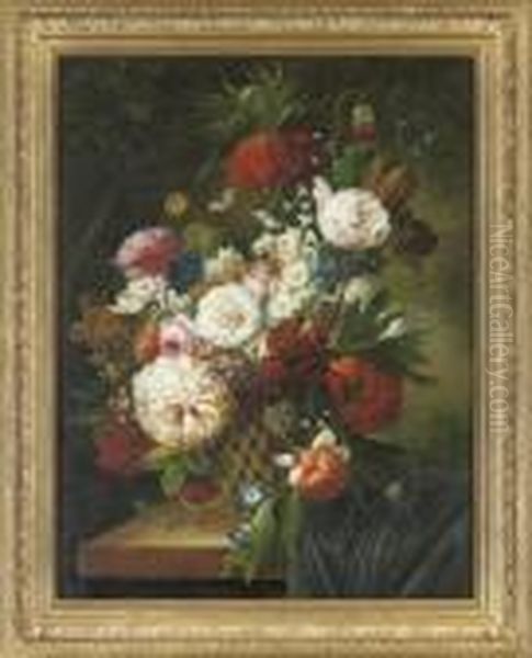 Magnificent Still Life In An Ornamental Basket; And Still Life With A Butterfly - view 1