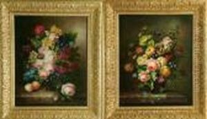 Sprays Of Flowers Arranged In Glass Vases by Thomas Webster