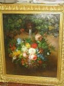 Still Life Of Flowers In An Urn Beneath A Water Fountain by Thomas Webster