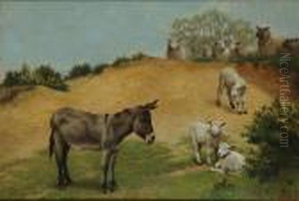 A Donkey And Lambs - view 1