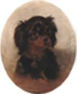 Aspaniel Puppy Signed And Dated 1876, Oil On Canvas 13 X 11in. Oval