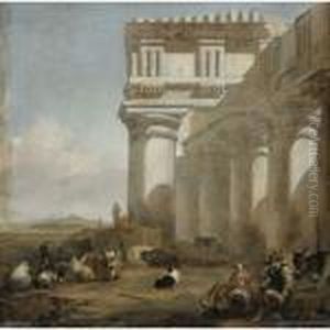 A Roman Temple With Cattle Herders A Roman Temple With Cattle Herders