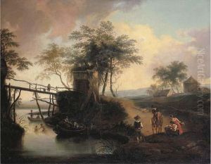 A River Landscape With Travellers On A Path