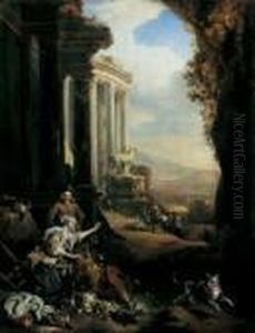 Die Diebische Katze (marktszene). by Jan Baptist Weenix