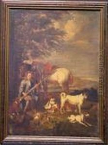 Hunter In A Landscape With Horses And Dogs by Jan Baptist Weenix