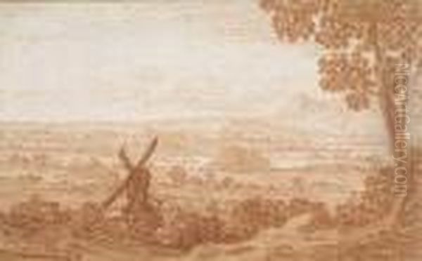 An Extensive Panoramic Landscape With A Windmill - view 1