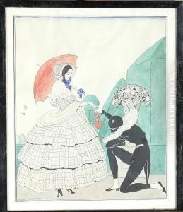 Two Women Dressed As Harlekin And Columbine
