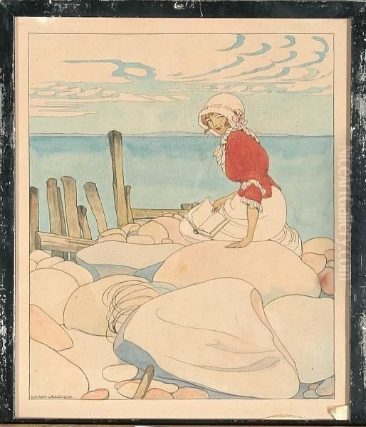 A Young Woman Sitting On A Jetty - view 1