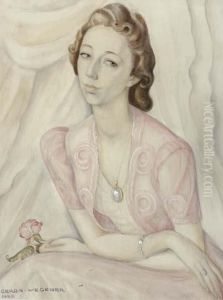 Portrait Of A Lady In A Pink Dress, Holding A Red Rose by Gerda Wegener