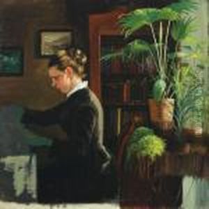 Interior With Young Woman by Bertha Wegmann