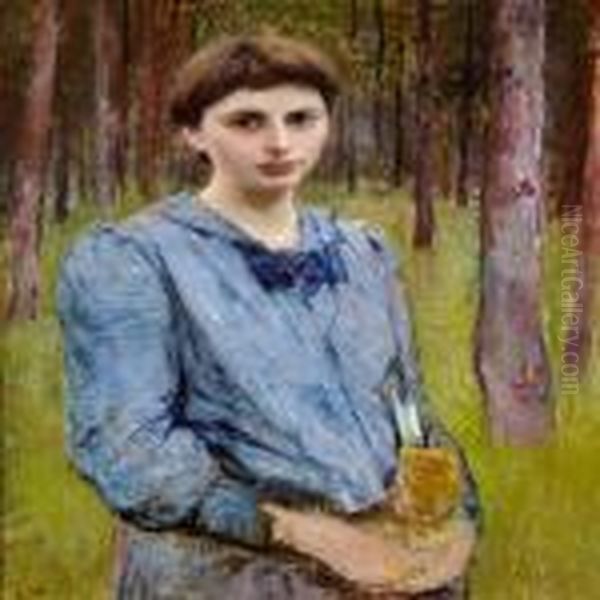 Portrait Of A Young Woman In A Blue Dress - view 1