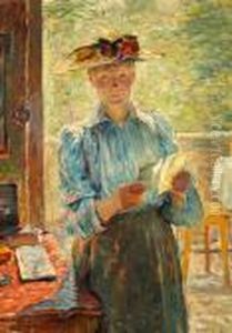 Portrait Of A Lady Holding A Letter by Bertha Wegmann