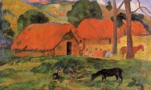 Three Huts, Tahiti by Paul Gauguin