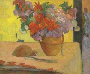 Vase de fleurs et gourde