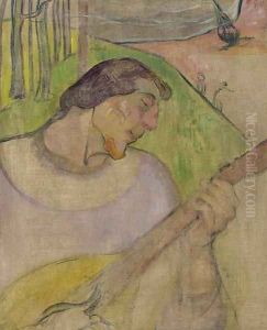Autoportrait à la mandoline by Paul Gauguin