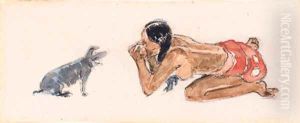 Tahitian Woman with Pig (Otahi) by Paul Gauguin