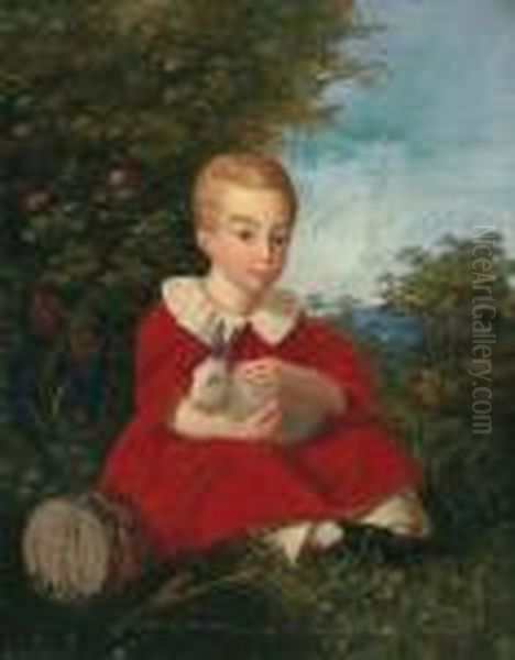 Portrait Of A Boy Holding A Miniature Rabbit In His Arms - view 1