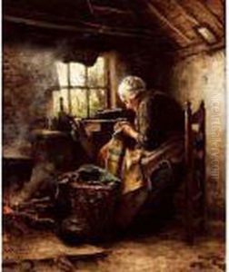Woman Sewing by Johannes Weiland