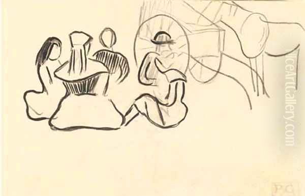 Groupe breton assis et carriole - view 1