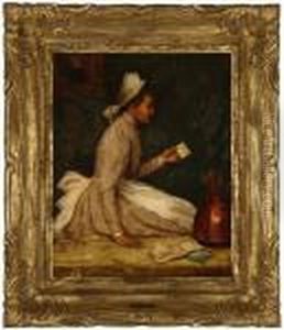 Young Maid Reading A Postcard