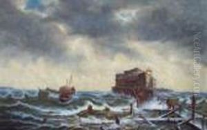 Fischerboot Auf Sturmischer See by Johann Baptist Weiss