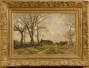 Winter Landscape Scene With Figure And Cottage by Jose Weiss