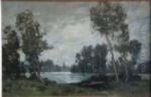 Wooded River Landscape At Dusk
