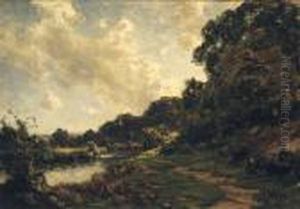 A Wooded River Landscape by Jose Weiss