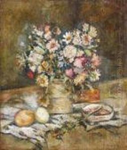 Nature Morte Aux Fleurs, Fruits, Coupe Et Livre by Leon Weissberg