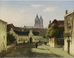A View Of The St. Catherine 
Hospital In The Beekstraat In Arnhem, With The Walburg Church In The 
Background by Jan Weissenbruch