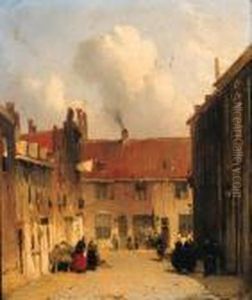 Villagers In A Sunlit Street by Jan Weissenbruch
