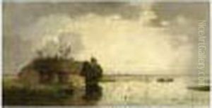 Farm In A River Landscape by Willem Johannes Weissenbruch