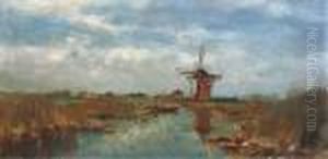 Windmill In A Reedland by Willem Johannes Weissenbruch