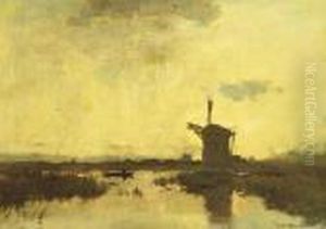 A Polder Landscape At Dusk by Willem Johannes Weissenbruch