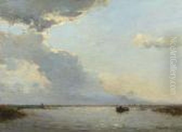 A Fisherman In A Rowing Boat In The Polder - view 1