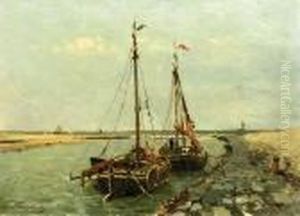 Moored Shrimp-fishing Vessels In The Estuary Of The 'oude Rijn', Katwijk Aan Zee by Willem Johannes Weissenbruch