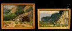 An Inlet Scene; A Man And His 
Dog In A Field; Figures By A House In The Foothills (figures Under A 
Tree - Doublesided); A Cave In The Foothills (4) by Ludmilla P. Welch