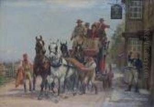 Stage Coach Passing The Crown Inn by John Sanderson Wells