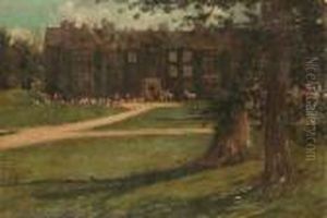 The Hunt Meeting At Wroxton Abbey, Oxfordshire by John Sanderson Wells