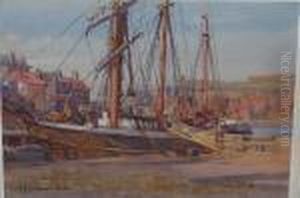 Unloading Timber At Whitby by John Sanderson Wells