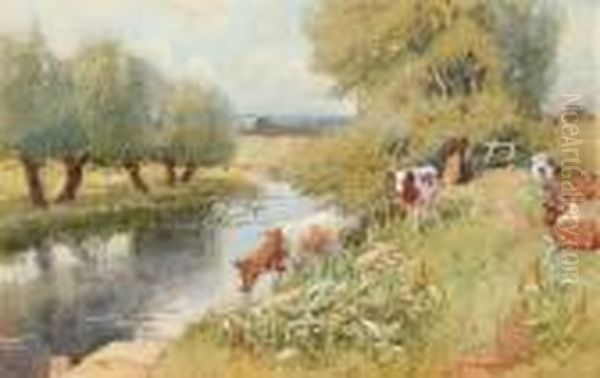 Cattle Watering By A Stream - view 1