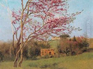 Landscape Of A Blossoming Red Almond by John William Godward