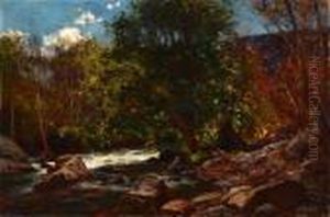 River Through Wooded Landscape by William Wendt