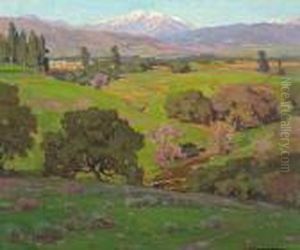 Rolling Hills With A Snow-capped Mountainsbeyond by William Wendt