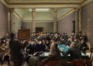 An Art Auction At Charlottenborg In Copenhagen. "en Kunstauktion Paa Charlottenborg" by Carl Wentorf