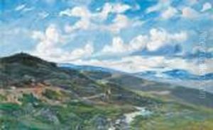 Hoyfjell Med To Figurer Pa Sti by Niels Gustav Wentzel