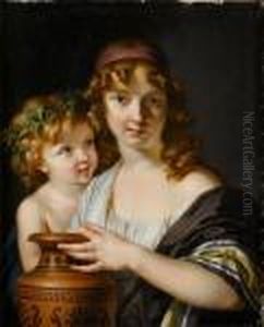 A Young Woman Holding An Urn With A Bacchante