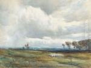 A Shepherd Tending His Flock Before An Approaching Storm by David West