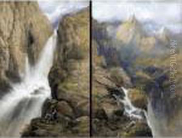 Figures Beside A Waterfall - view 1